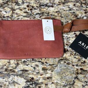 ABLE Leather Wristlet in Pink and Tan